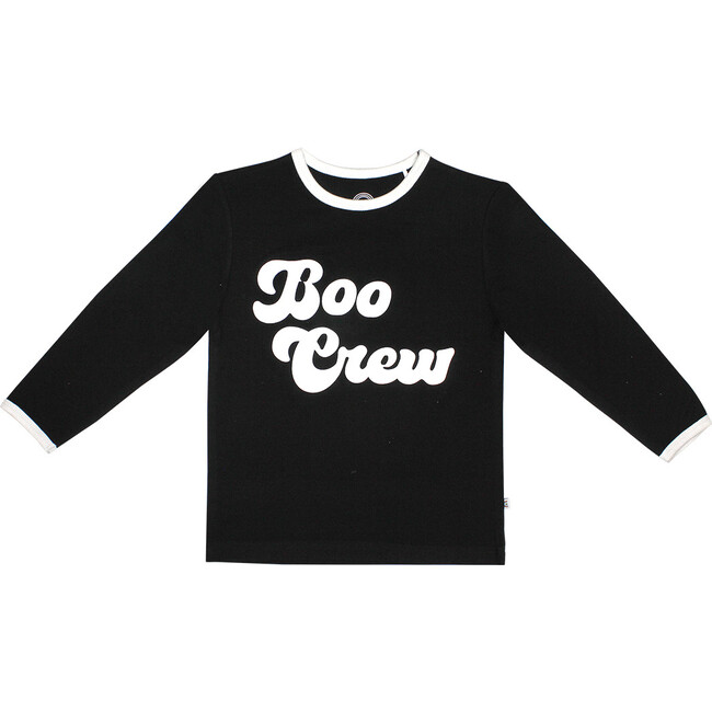 Boo Crew Halloween Long Sleeve Bamboo Terry Ringer Kids Tee Shirt, Black