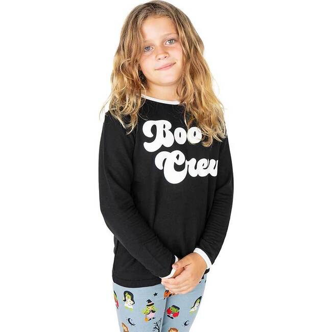 Boo Crew Halloween Long Sleeve Bamboo Terry Ringer Kids Tee Shirt, Black - T-Shirts - 2