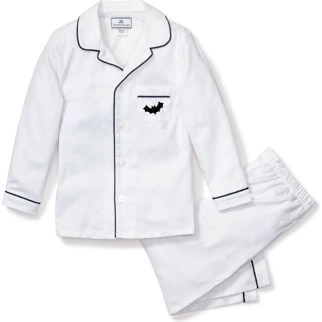 Children's Pajama Set, White with Bat Embroidery