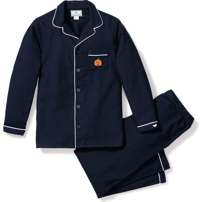 Children's Pajama Set, Navy with Pumpkin Embroidery