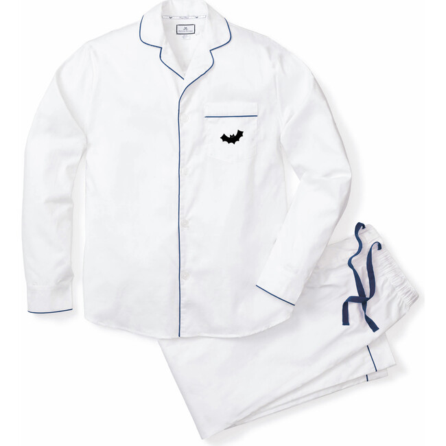 Men's Pajama Set, White with Bat Embroidery