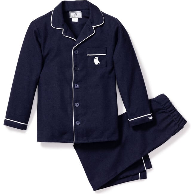 Children's Pajama Set, Navy with Ghost Embroidery