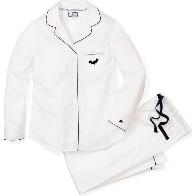 Women's Pajama Set, White with Bat Embroidery