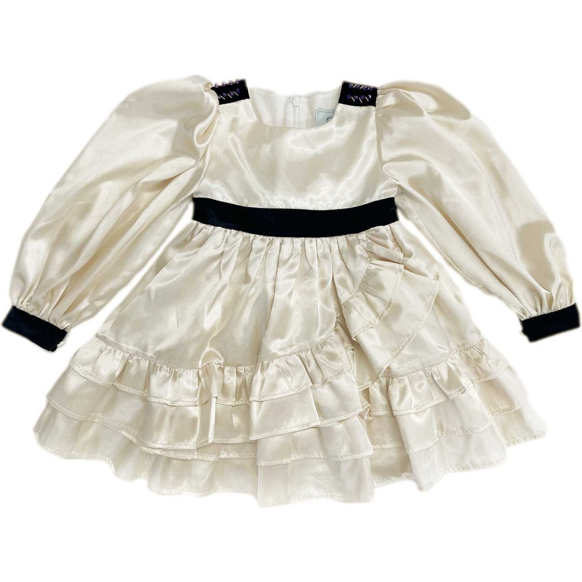 Evangeline Satin Champagne Ruffle Dress, Gold - Dresses - 1