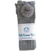 Grey Knee High Socks with Poms, Grey - Socks - 1 - thumbnail