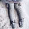 Grey Knee High Socks with Poms, Grey - Socks - 3