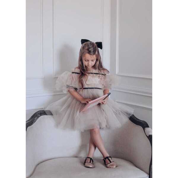 Coco-Caramel Tulle Dress, Beige - Petite Maison Kids Dresses