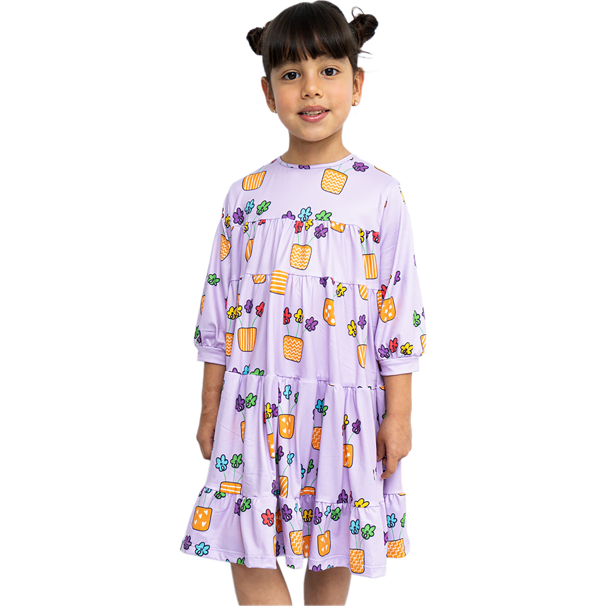 3/4 Sleeve Dress, Flower Pots - Dresses - 1