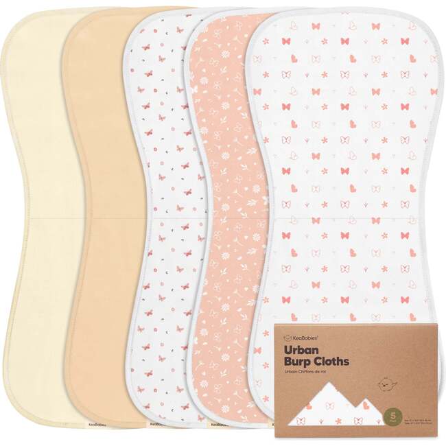 5pk Urban Baby Burp Cloths for Baby Girls and Boys, Butterflies
