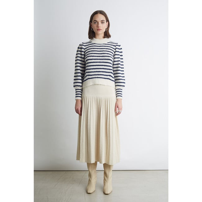 Women's Kate Stripe Sweater, Ivory & Navy Stripe - Sweaters - 4