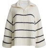 Women's Uma Stripe Poncho, Ivory & Black Stripe - Sweaters - 1 - thumbnail