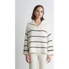 Women's Uma Stripe Poncho, Ivory & Black Stripe - Sweaters - 2