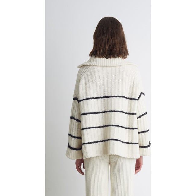 Women's Uma Stripe Poncho, Ivory & Black Stripe - Sweaters - 3