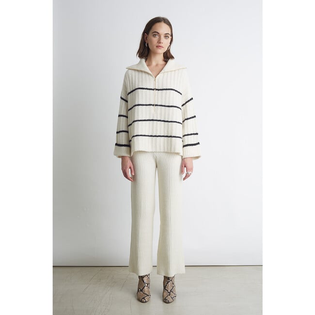 Women's Uma Stripe Poncho, Ivory & Black Stripe - Sweaters - 4