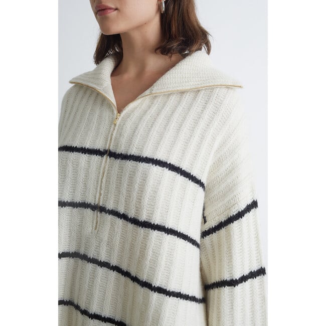 Women's Uma Stripe Poncho, Ivory & Black Stripe - Sweaters - 5