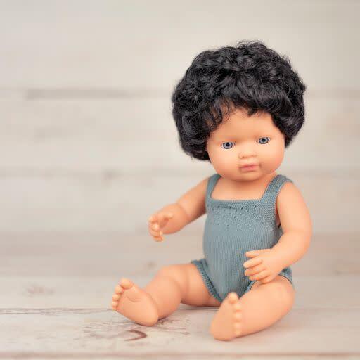 Colourful Edition Collection - Baby Doll Caucasian Curly Black Hair Boy 15'' (grey rompers) - Dolls - 2