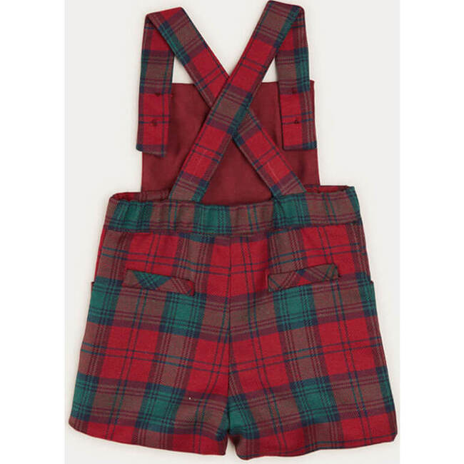 Tartan Short Pocket Front Dungarees, Red - Overalls - 4