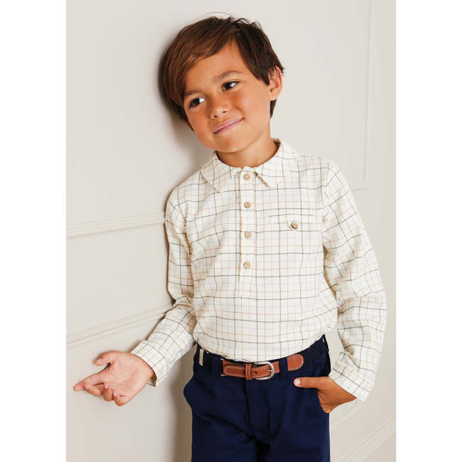 Polo Collar Long Sleeve Shirt, Brown - Shirts - 2