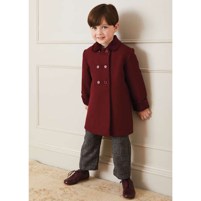 Traditional Double Breasted Coat, Burgundy - Coats - 2