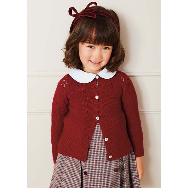 Openwork Buttoned Cardigan, Burgundy - Cardigans - 2