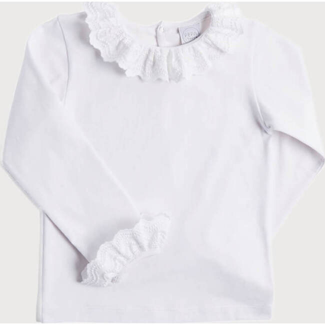 Frill Collar Long Sleeve Top, White