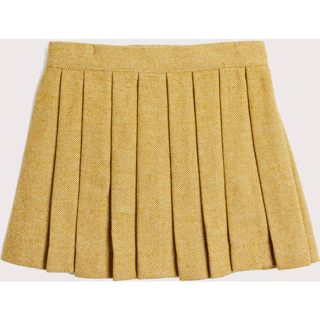 Herringbone Pleated Leather Buckled Kilt, Mustard - Skirts - 4