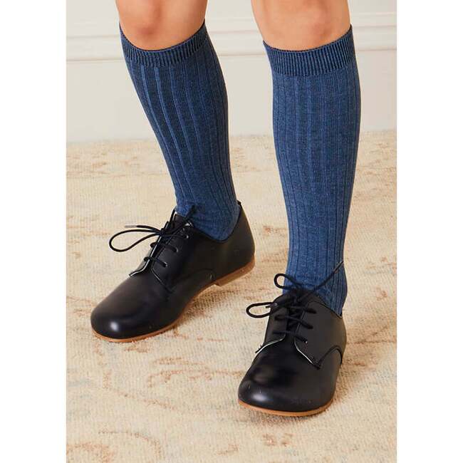 Leather Lace-Up Shoes, Navy - Lace-Ups - 3