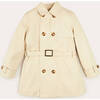 Check Lined Double-Breasted Belted Trench Coat, Beige - Coats - 1 - thumbnail