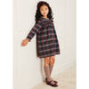 Check Velvet Bow Trapeze Dress, Navy - Dresses - 3