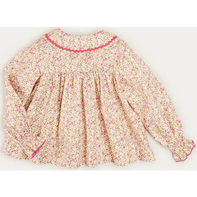 Floral Frill Collar Long Sleeve Blouse, Pink - Blouses - 5