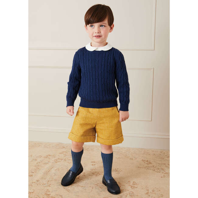 Cable Detail Crew Neck Jumper, Navy - Sweaters - 2