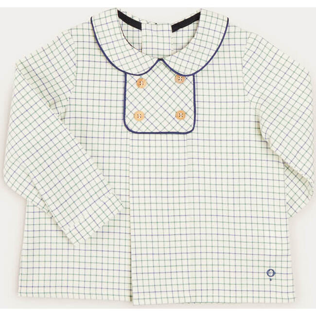 Checked Peter Pan Collar Long Sleeve Shirt, Beige - Shirts - 5