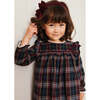 Check Velvet Bow Trapeze Dress, Navy - Dresses - 6