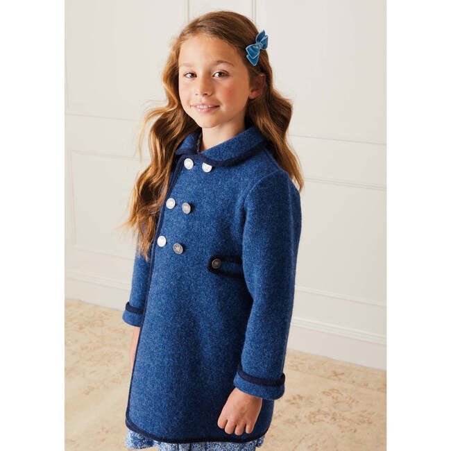 Austrian Double Breasted Trim Coat, Blue & Navy - Coats - 3