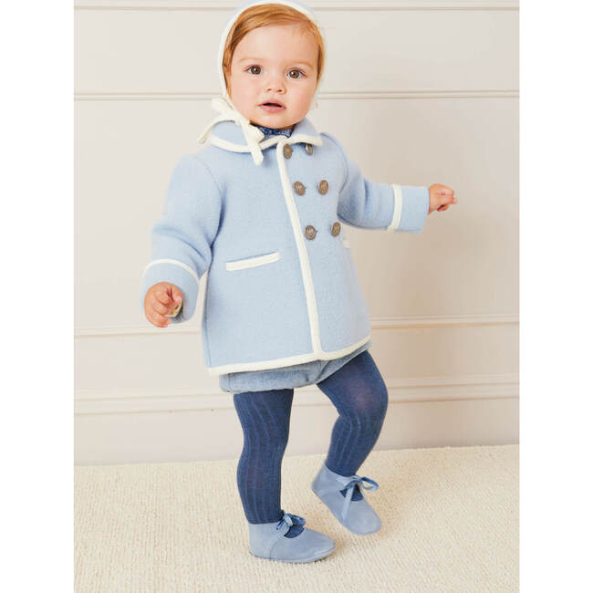 Austrian Double Breasted Wool Baby Coat, Blue - Coats - 5