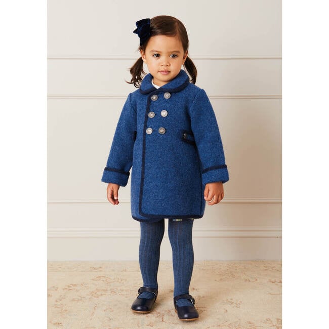 Austrian Double Breasted Trim Coat, Blue & Navy - Coats - 5