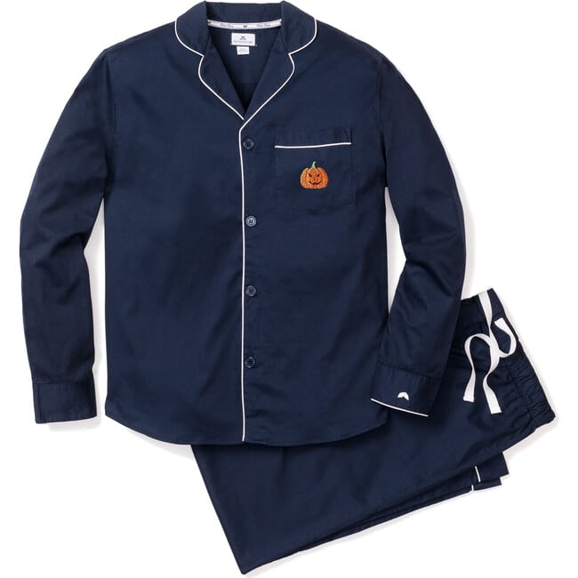 Men's Pajama Set, Navy with Pumpkin Embroidery