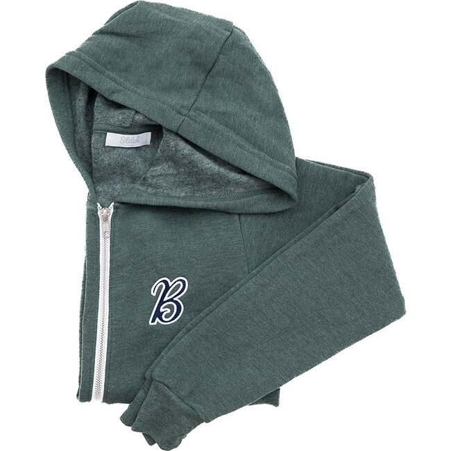 Hooded Zip-up Sweatshirt Retro Initial, Forest Green