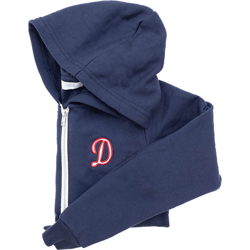 Hooded Zip-up Sweatshirt Retro Initial, Navy - Sweatshirts - 1