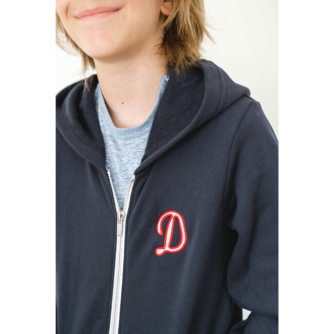 Hooded Zip-up Sweatshirt Retro Initial, Navy - Sweatshirts - 2