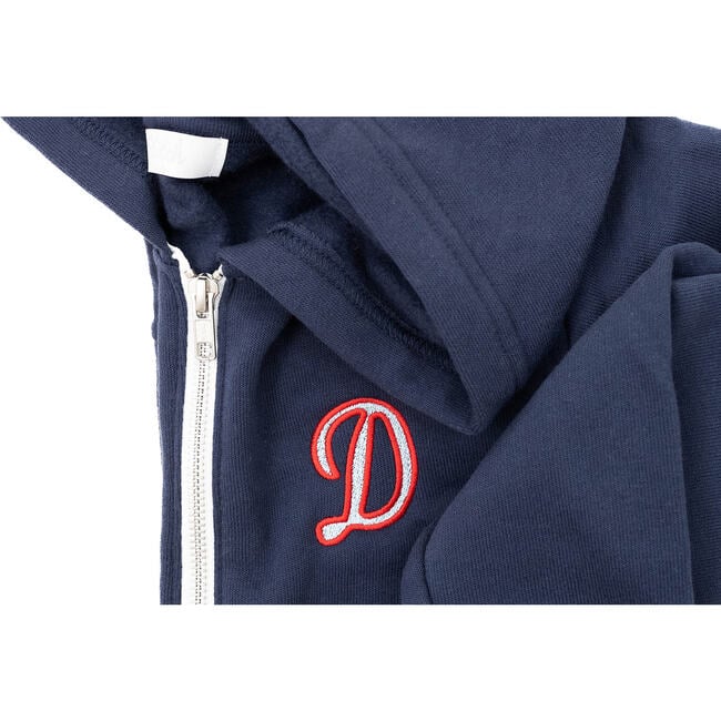 Hooded Zip-up Sweatshirt Retro Initial, Navy - Sweatshirts - 3