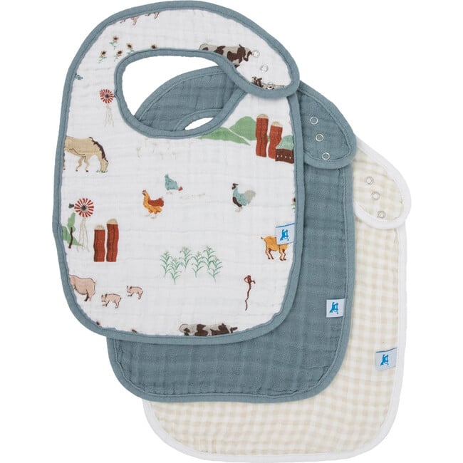 Cotton Muslin Classic Bib, Farmyard (Pack Of 3)