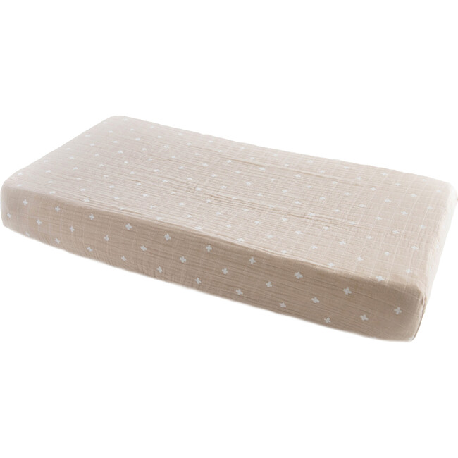 Cotton Muslin Changing Pad Cover, Taupe Cross