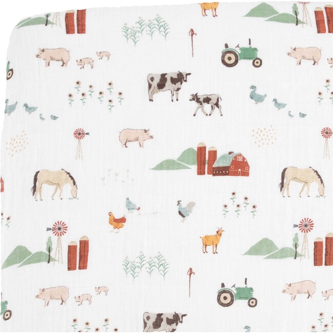 Cotton Muslin Crib Sheet, Farmyard