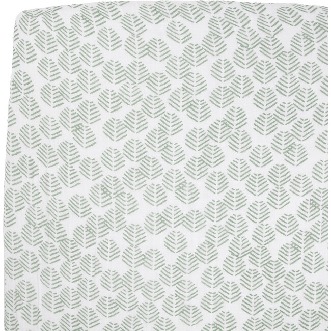Cotton Muslin Crib Sheet, Leaf Motif