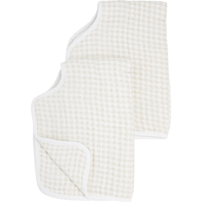 Cotton Muslin Burp Cloth, Tan Gingham (Pack Of 2) - Burp Cloths - 2