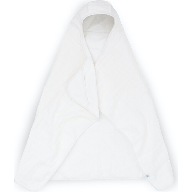 Cotton Muslin & Terry Hooded Toddler Towel, White