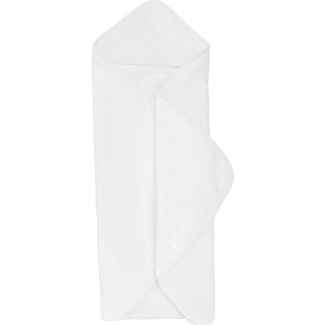 Cotton Muslin & Terry Hooded Infant Towel, White