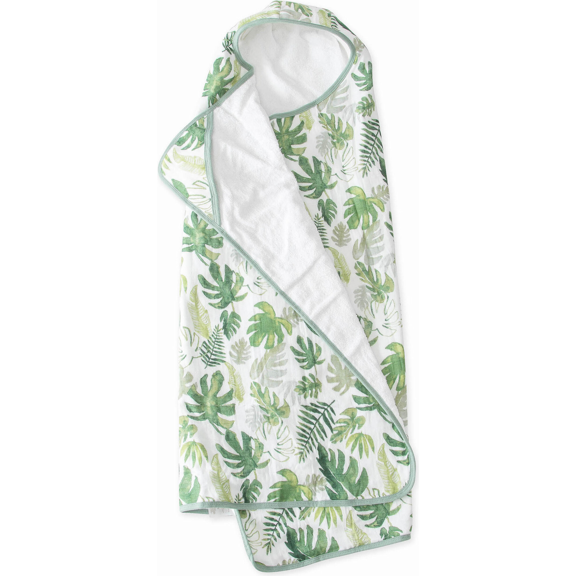 Cotton Muslin & Terry Hooded Toddler Towel, Tropical Leaf - Towels - 1