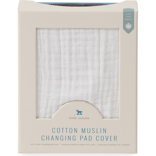 Cotton Muslin Changing Pad Cover, White - Changing Pads - 3